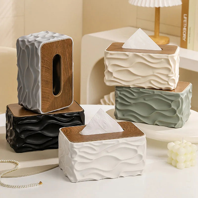 Nordic Wave Pattern Tissue Box – Modern Desktop Napkin Holder