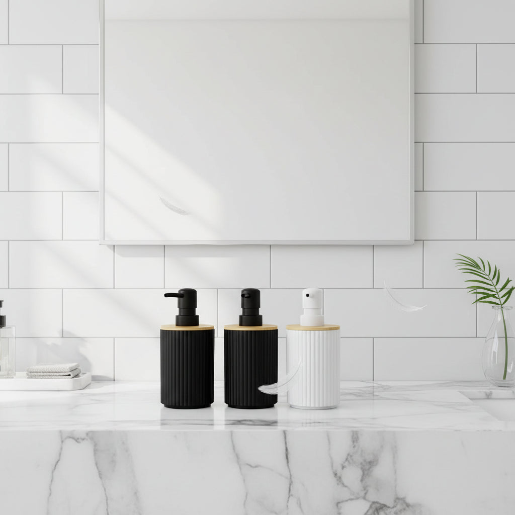 2PCS Black Bathroom Accessories Set – Soap Dispenser & Toothbrush Cup