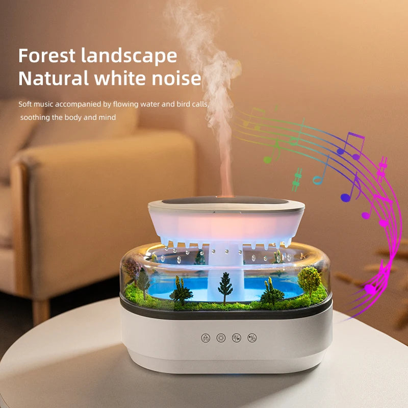 Raindrop Aroma Diffuser – Ultrasonic Humidifier with White Noise & Colorful LED Lights