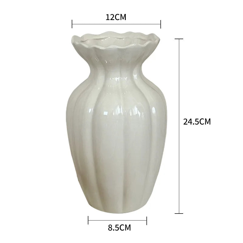 Luxury French Cream Ceramic Vase – Elegant Flower Holder for Home Decor