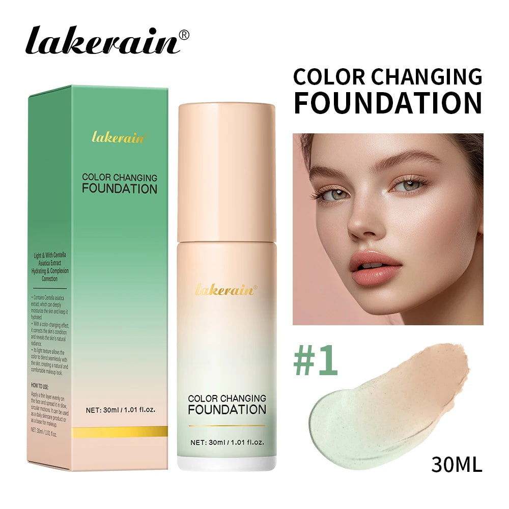 Fond de Teint Liquide Changeant de Couleur Waterproof – Centella, Coréen, Haute Couvrance, Base de Maquillage pour le Visage