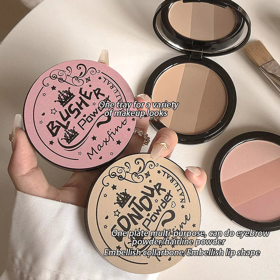 Palette de Blush Trois Couleurs — Délicate, Longue Tenue, Waterproof, Non Décolorante, Palette Intégrée Ombre à Paupières et Blush