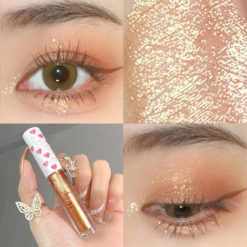 Ombre à paupières liquide illuminatrice waterproof ultra brillante longue tenue, en feuille monochrome pailletée, sublimant le fard à paupières