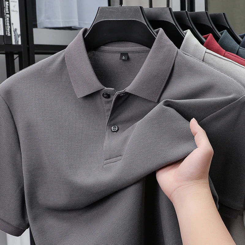 Polo à manches courtes pour hommes 100% coton confortable haut de gamme tempérament respirant décontracté été nouveau haut de couleur unie
