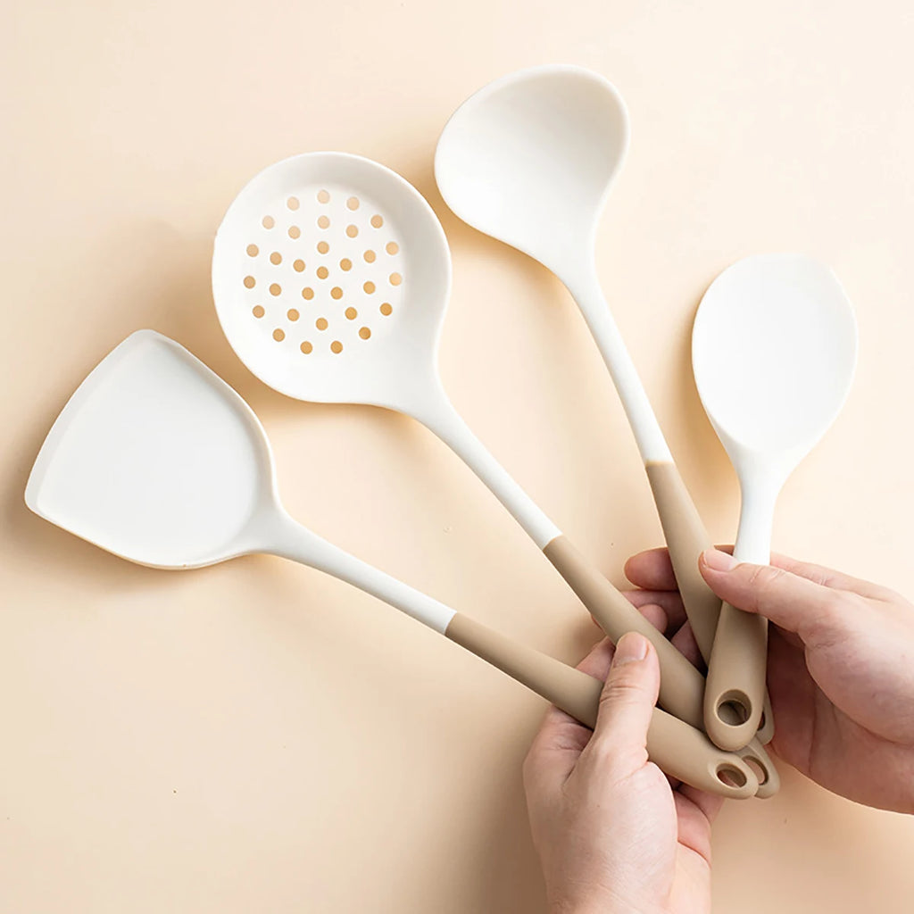4-Piece Silicone Kitchen Utensil Set – Ladle, Slotted Spoon, Spatula & Cooking Tools for Home Kitchen