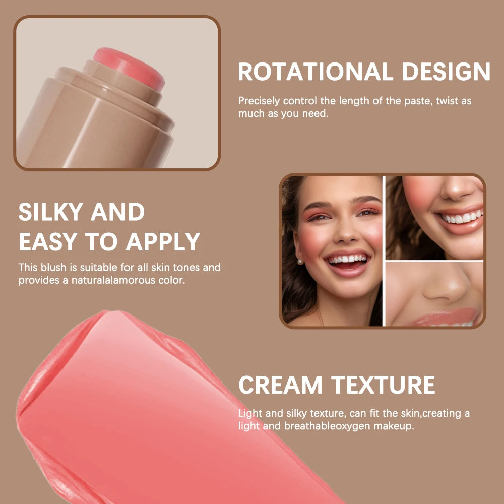 Blush stick 3 en 1 – Waterproof et anti-transpiration, texture crémeuse et soyeuse – Illumine le teint pour un maquillage naturel