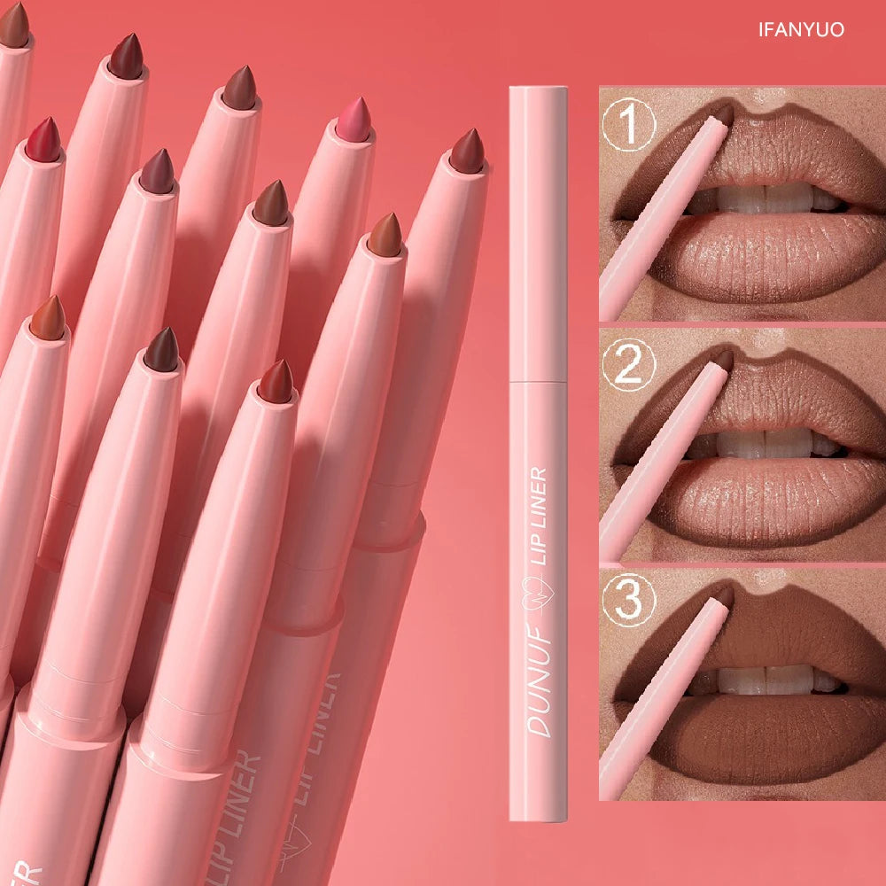 Set 12 Crayons à Lèvres Velours Mat – Waterproof, Anti-Transfert, Teintes Nude et Rose, Contour des Lèvres, Maquillage