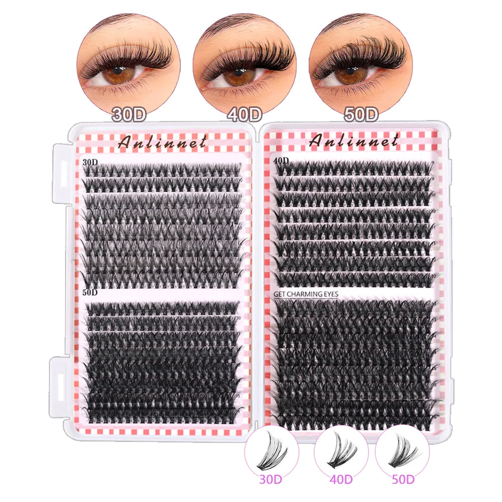 600 pcs Extensions de cils individuels – Grappes épaisses et volumineuses, 30D/100D, longueurs mixtes, DIY – Cils faciles à appliquer et à retirer