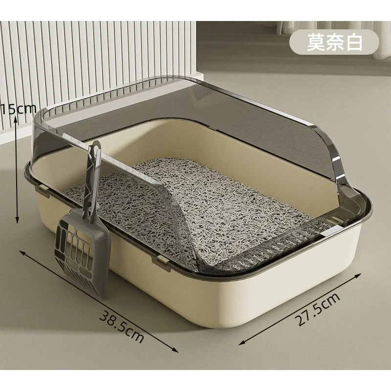 Semi-Covered Cat Litter Box – Anti-Tracking Pet Toilet with Scoop