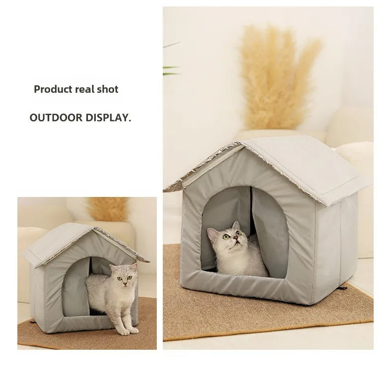 Waterproof Outdoor Pet House – Foldable Warm Shelter for Cats & Small Dogs