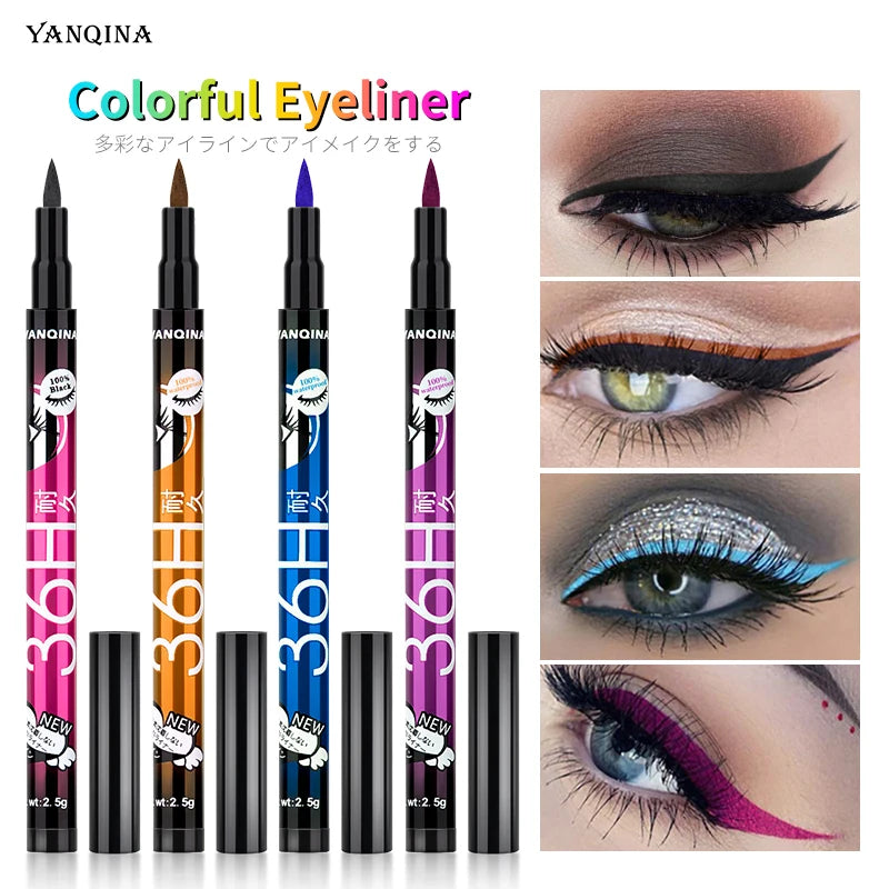 Eyeliner Liquide Waterproof 36 H – Maquillage des Yeux, Crayon Portable, Couleurs Marron, Violet, Noir et Bleu