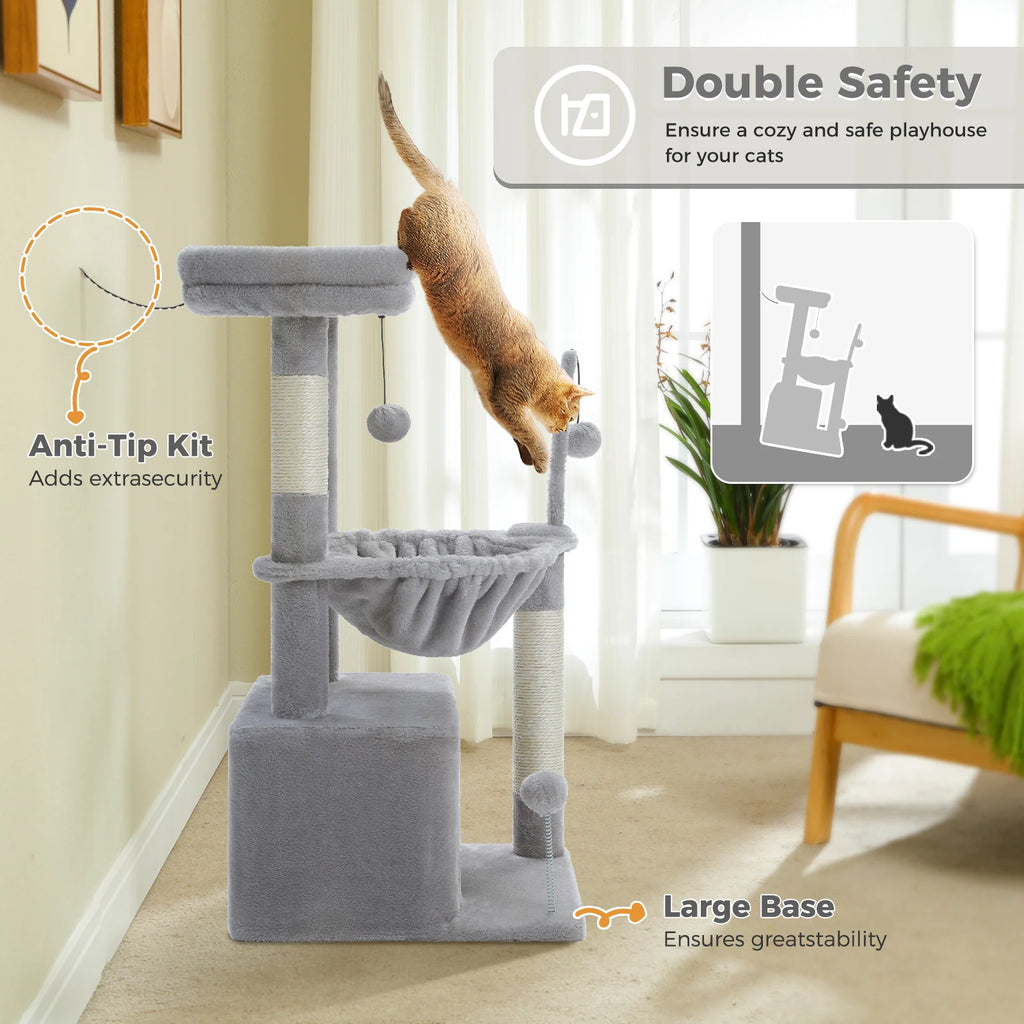4-in-1 Cat Tree – Cat Condo, Hammock, Scratching Post & Top Perch