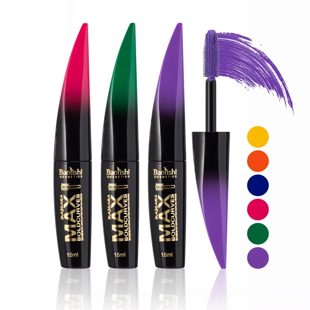Mascara 6 couleurs grosse brosse épais et recourbant facile à appliquer waterproof longue tenue portable