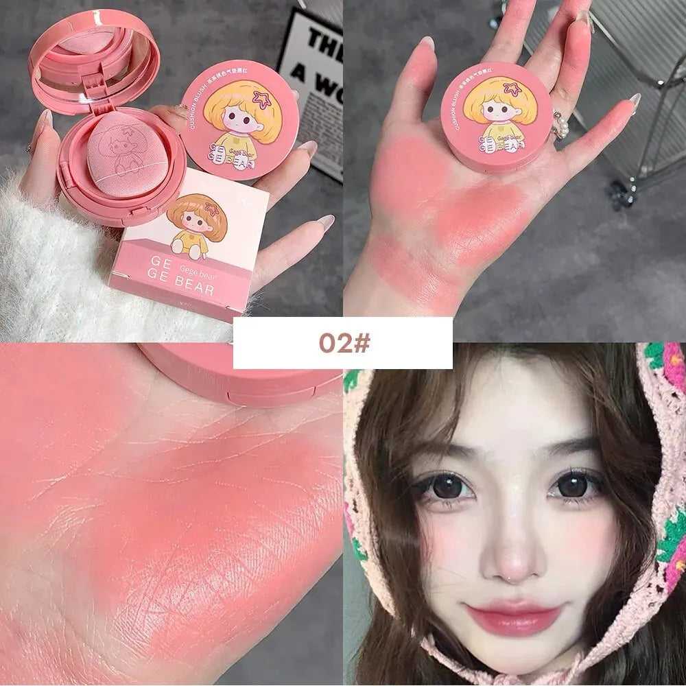 Blush cushion à la teinte estompable avec houppette, éclaircissant sans coller, longue tenue