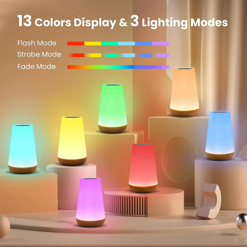 13-Color RGB Night Light – Rechargeable Touch Lamp with Remote Control