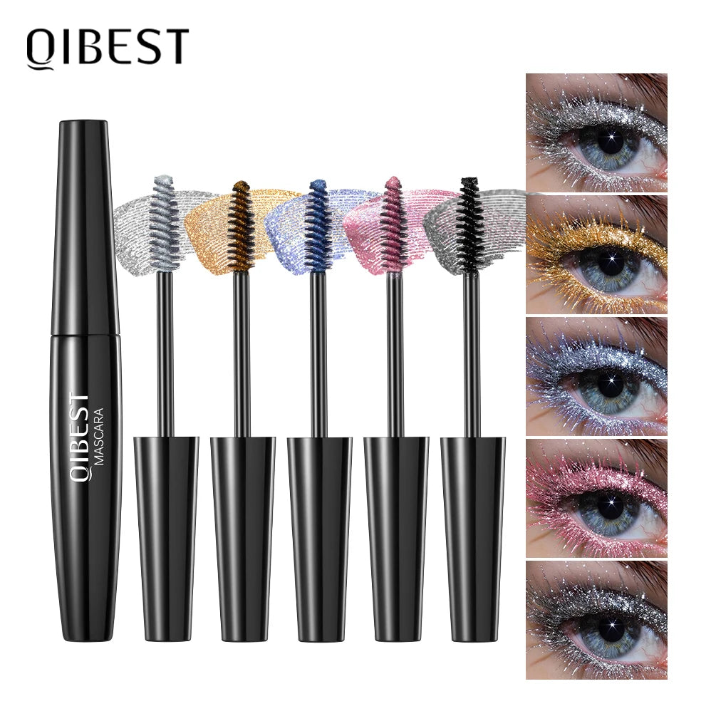 Mascara pailleté diamant rose waterproof séchage rapide volume et recourbant longue tenue cils scintillant maquillage