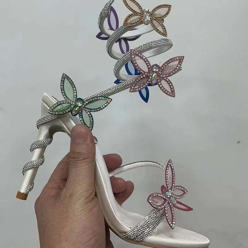 Sandales fines à talons hauts CRYSTAL  pour femmes – Style sexy avec fleurs | Bride fine à la cheville