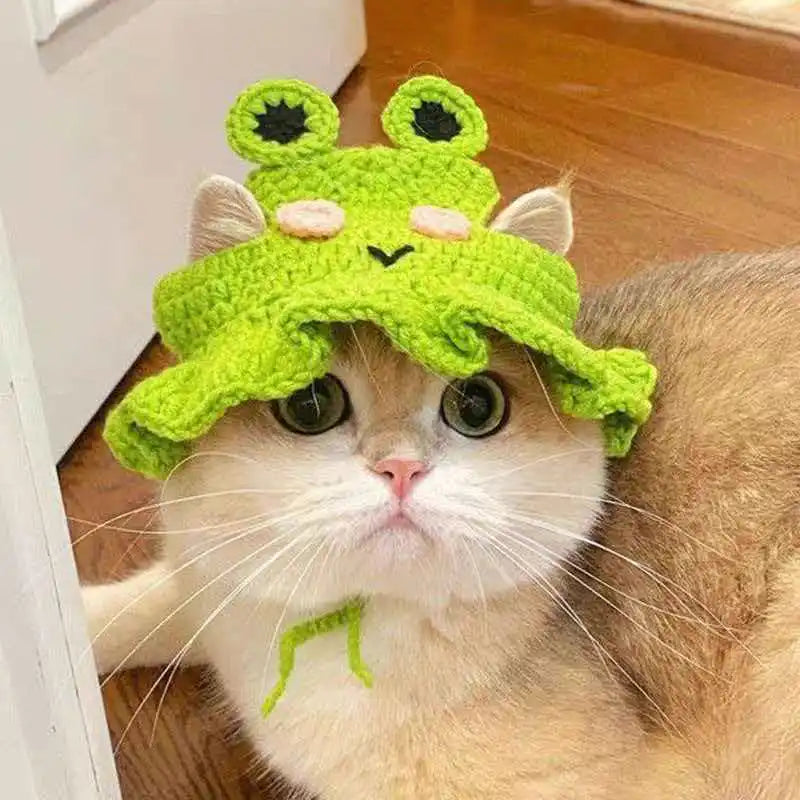 Cute Flower Crochet Pet Hat – Knitted Cap for Cats & Small Dogs