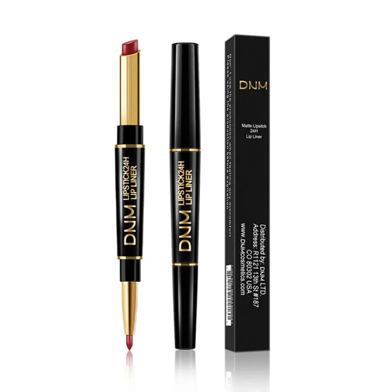 Rouge à Lèvres Double-Embout Mat – Longue Tenue, Waterproof, Crayon Contour, Teinte Rouge Foncé, Maquillage des Lèvres