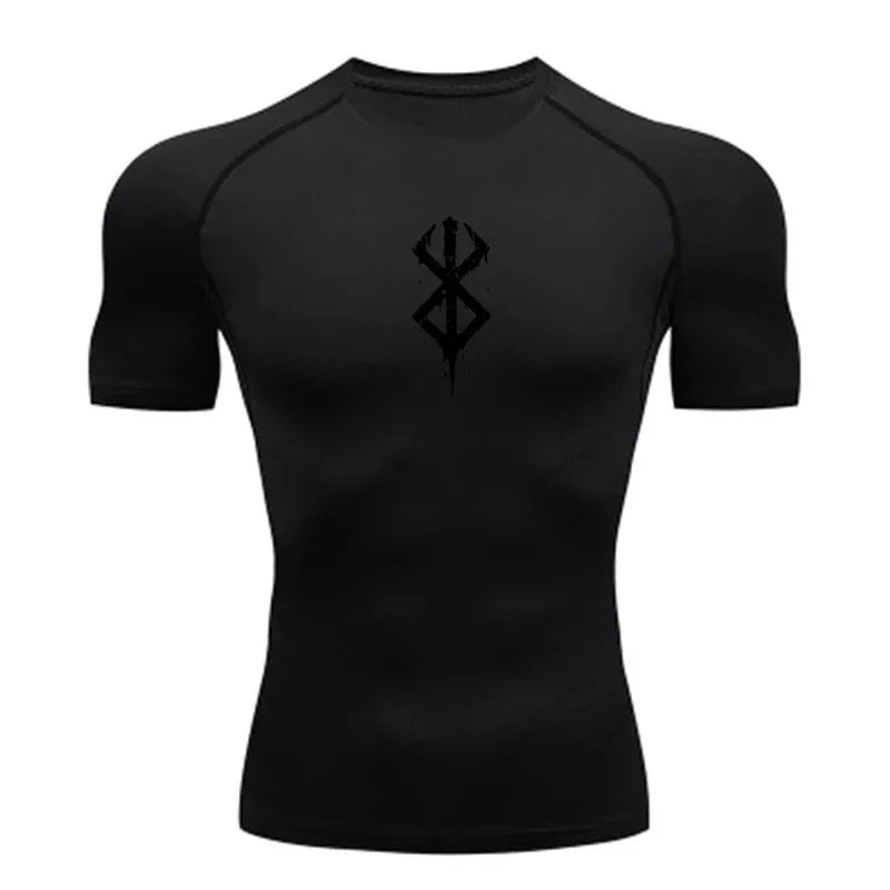 T-shirt de compression à manches courtes pour homme, haut de sport, séchage rapide, respirant, vêtements de fitness MMA, blanc et noir, été