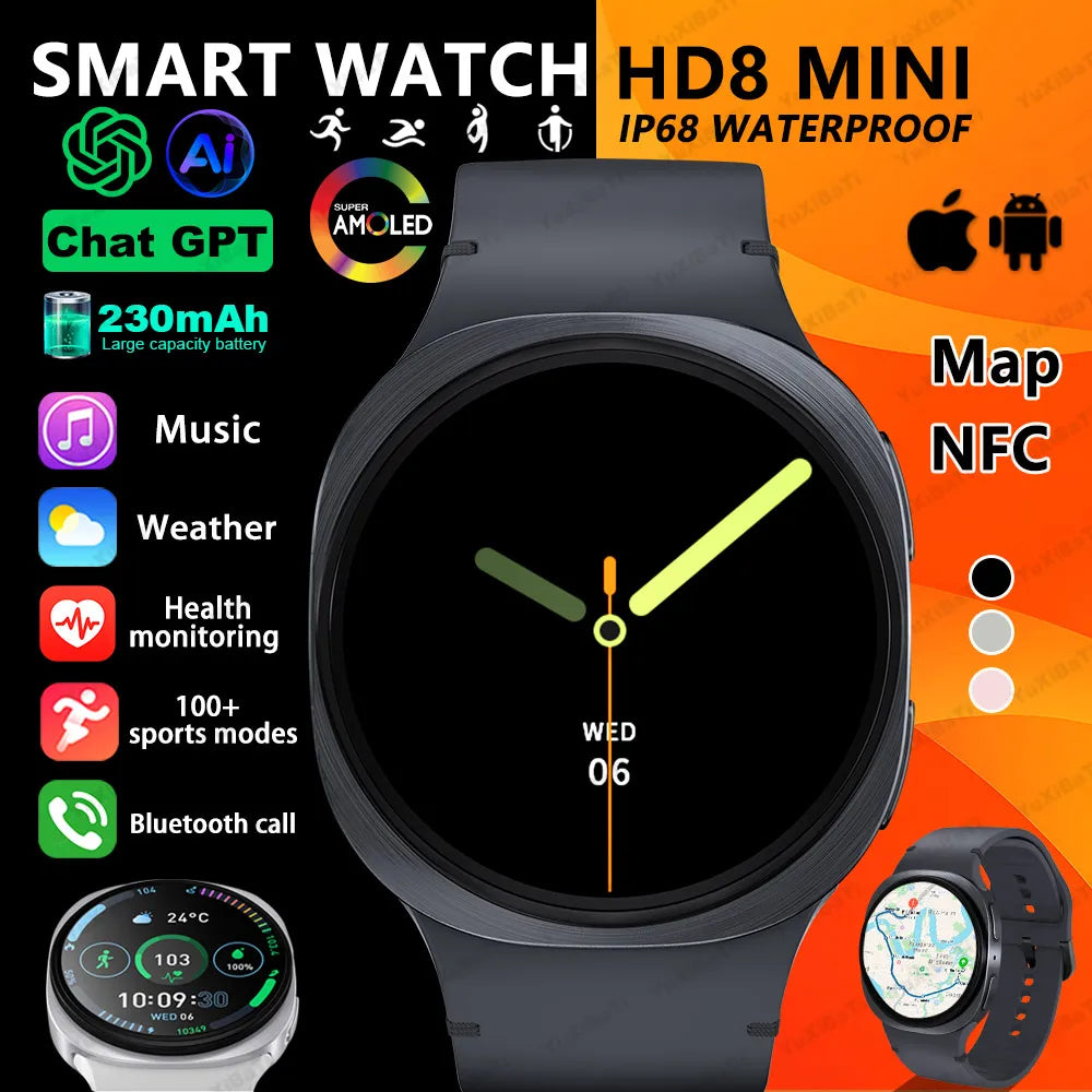 2025 nouvelles montres 8 Mini GPS piste montre intelligente pour hommes femmes santé Sport AMOLED fréquence cardiaque Bluetooth appel étanche Smartwatch