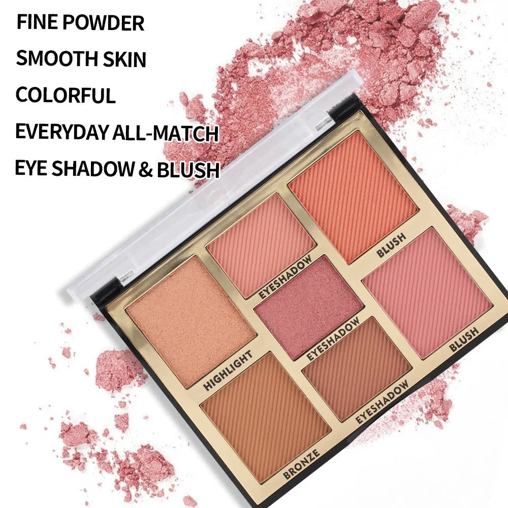 Palette de blush 7 couleurs – Pour highlight et contour, fini naturel perlé, mat et couvrance légère – Palette de maquillage