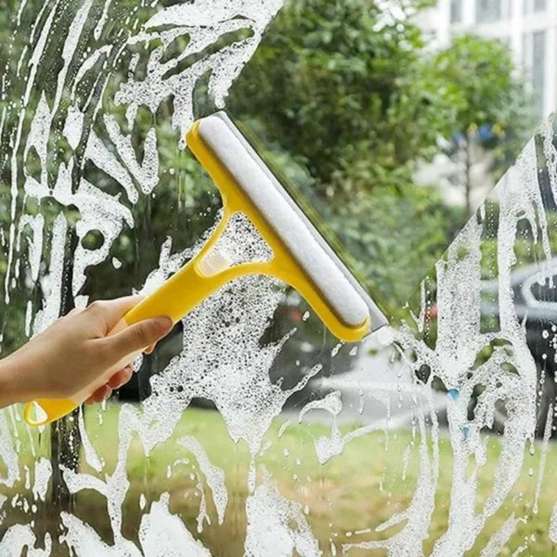 Multi-Function Window Cleaning Brush – Spray Glass Wiper with Rubber Scraper