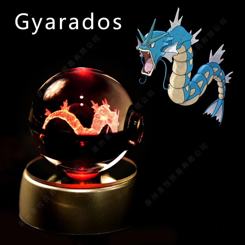 3D Pokémon Crystal Ball Night Light – Pikachu, Gengar & Mewtwo LED Glass Lamp