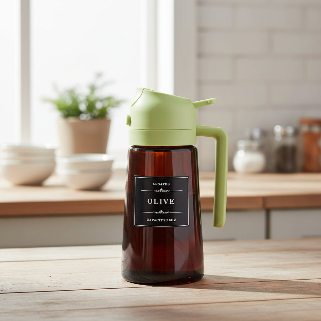2-in-1 Glass Oil Dispenser & Sprayer – 470ml (16oz) Leakproof Olive Oil Bottle for Cooking, Air Fryer & BBQ