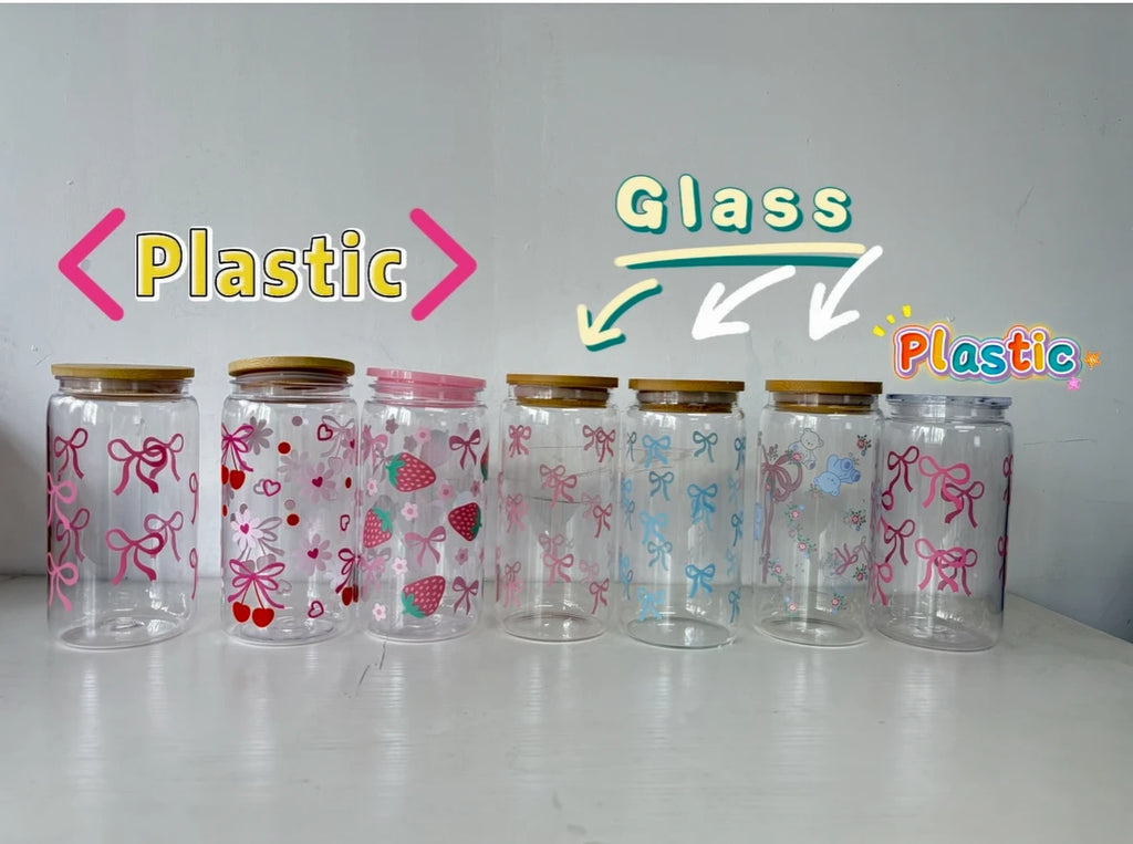 500ml Cute Bow Glass Tumbler with Lid & Straw – Mason Jar Style Cup for Iced Coffee, Juice & Smoothies