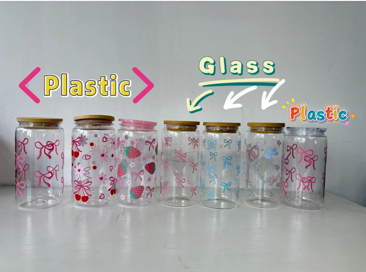 500ml Cute Bow Glass Tumbler with Lid & Straw – Mason Jar Style Cup for Iced Coffee, Juice & Smoothies