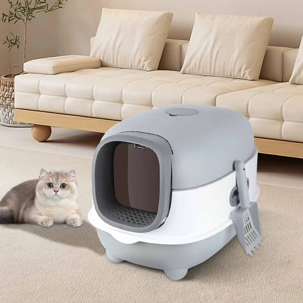Enclosed Dome Cat Litter Box – Covered Cat Toilet with Scoop