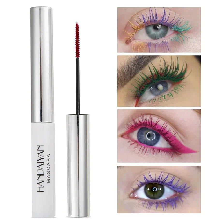 Mascara 12 couleurs waterproof séchage rapide cils recourbés et allongés bleu, rouge, violet, noir, blanc, doré