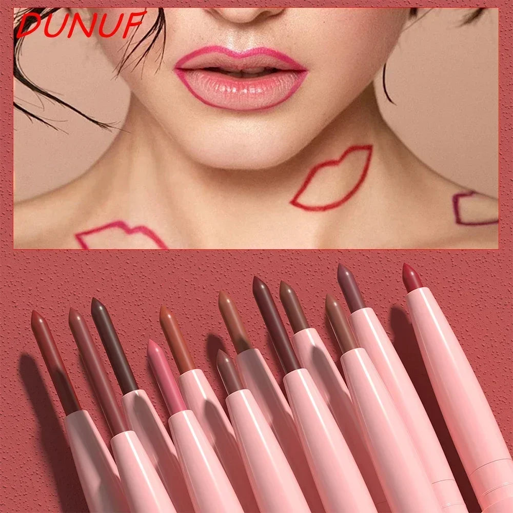 Set 12 Couleurs Crayons à Lèvres Waterproof – Teintes Rouge Foncé et Marron, Contour des Lèvres, Nude Mat, Maquillage des Lèvres