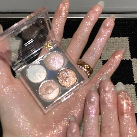 Palette fards à paupières scintillante, paillettes roses, violettes et corail, nacré et scintillant, poudre cuite, effet diamant, maquillage coréen