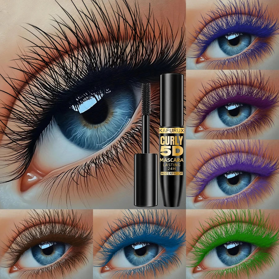 Mascara 5D fibres de soie 9 couleurs grands yeux waterproof allongeant anti-transpiration longue tenue violet, vert, noir maquillage coréen