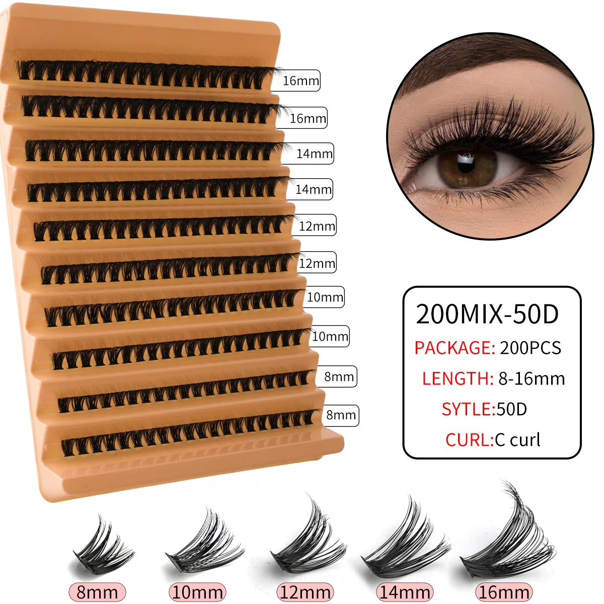 10 à 14 rangs – Extensions de cils naturels prémontés, éventails volumineux, cils individuels en vison – Cils en grappes pour maquillage