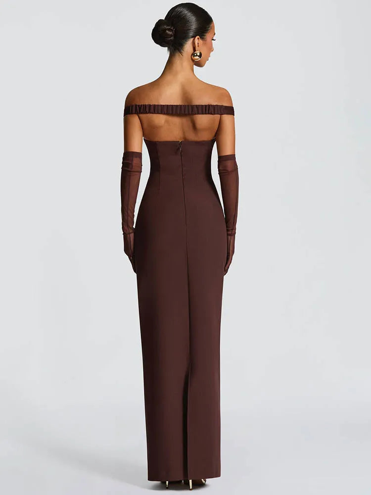Robe Maxi Femme – Col Écharpe, Strapless, Dos Nu, Élégante et Sexy pour Soirées Club