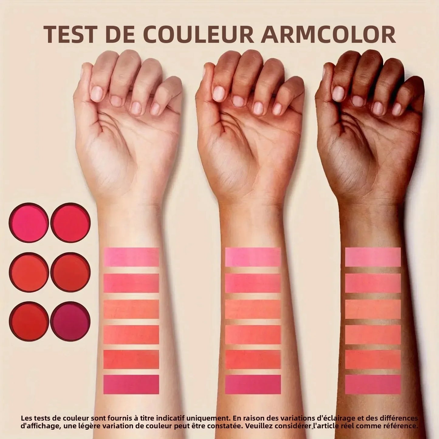 Set 1 palette de blush 6 couleurs – Mat et waterproof, couvrance modulable moyenne, longue tenue – Fini naturel, léger et respirant, avec pinceau offert