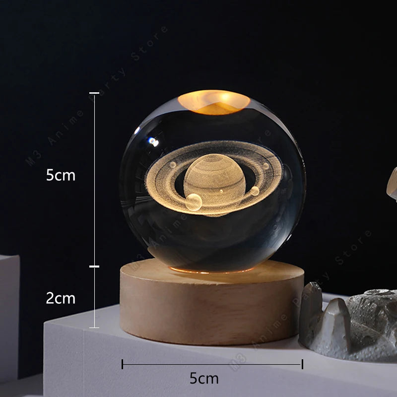 3D Crystal Ball Galaxy Lamp – LED Saturn & Moon Night Light for Bedroom Decor