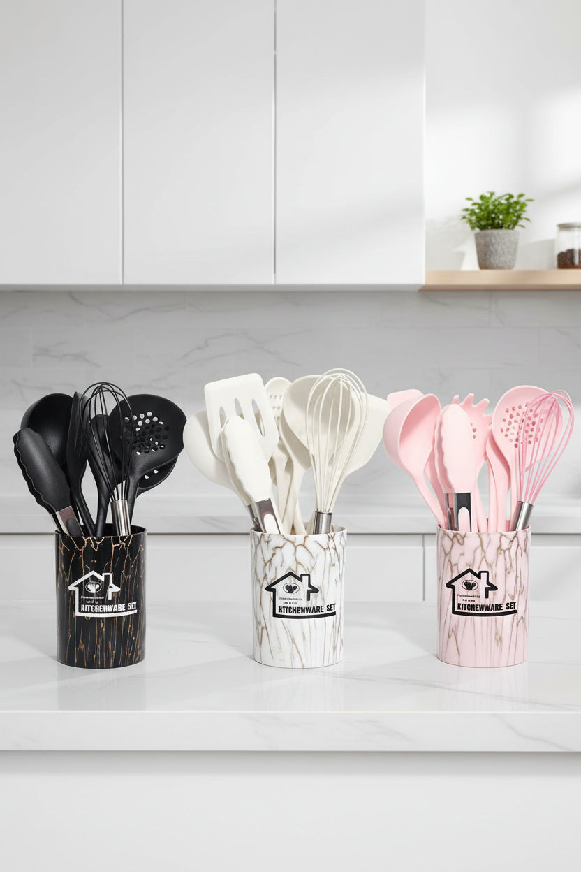 18-Piece Pink Silicone Kitchen Utensil Set – Food-Grade Cooking Tools with Spatulas, Turners & Measuring Spoons