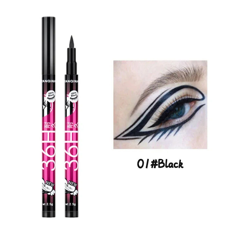 Eyeliner Liquide Noir 36H — séchage rapide, waterproof, longue tenue, crayon lisse, ne bave pas, maquillage yeux