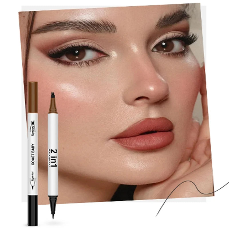 Pro 2IN1 double extrémité étanche 4 fourchettes pointe sourcil Eyeliner stylo longue durée naturel brun liquide sourcils noir Eye Liner crayon