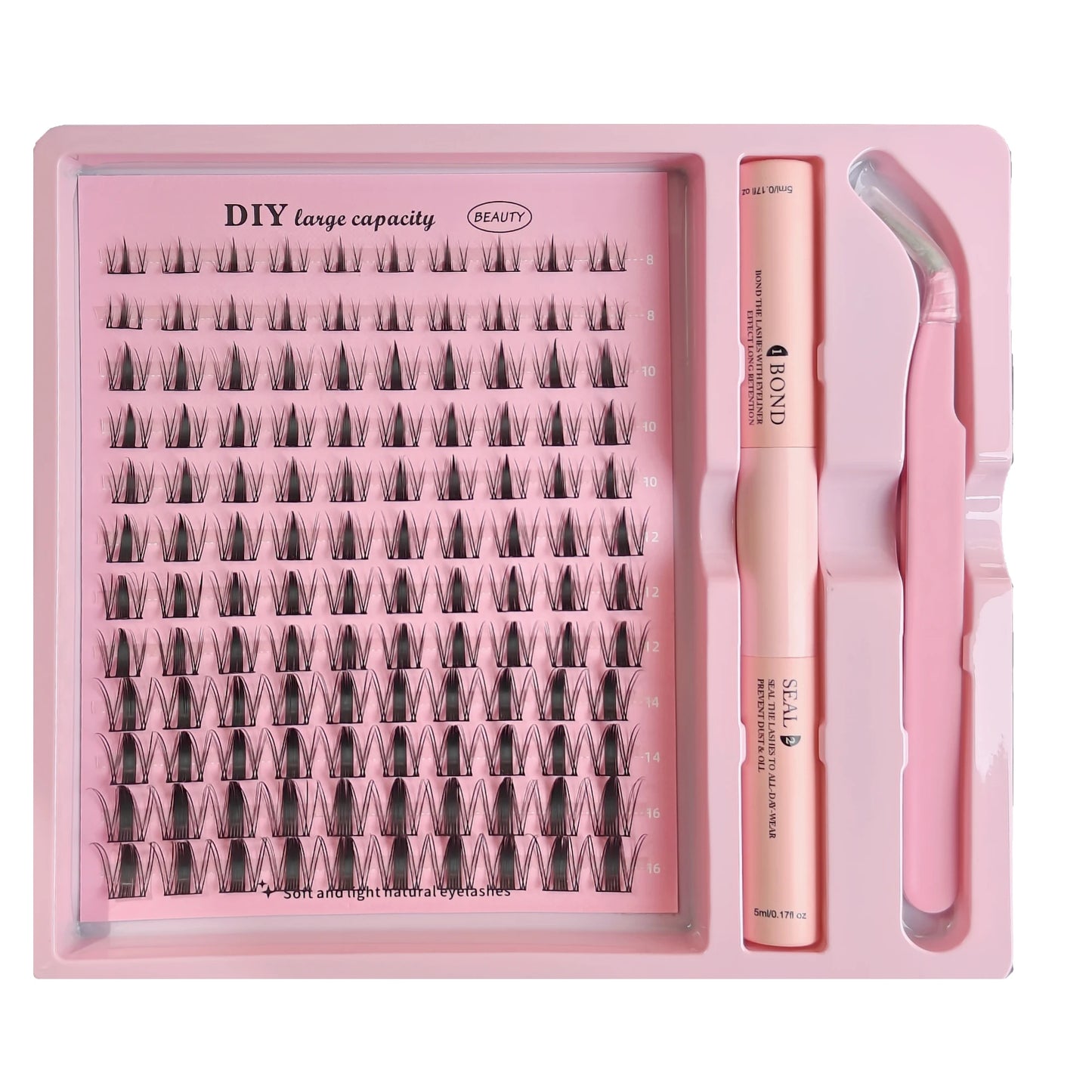 Kit DIY de grappes de cils – Ensemble complet, 8-16 mm, mixte, avec colle, scellant et pince – Extensions de cils individuels pour maquillage et application personnelle