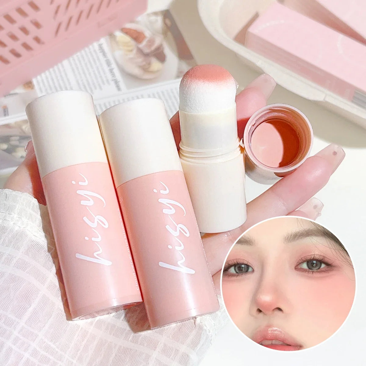 Stick Blush Velours Rose – Fini Mat Naturel, Imperméable, Utilisable sur les Lèvres et les Joues, Maquillage Portable et Facile à Appliquer