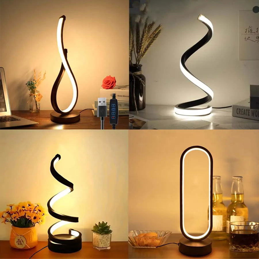 Modern Spiral LED Table Lamp – 3 Color Dimmable Night Light for Bedroom & Office