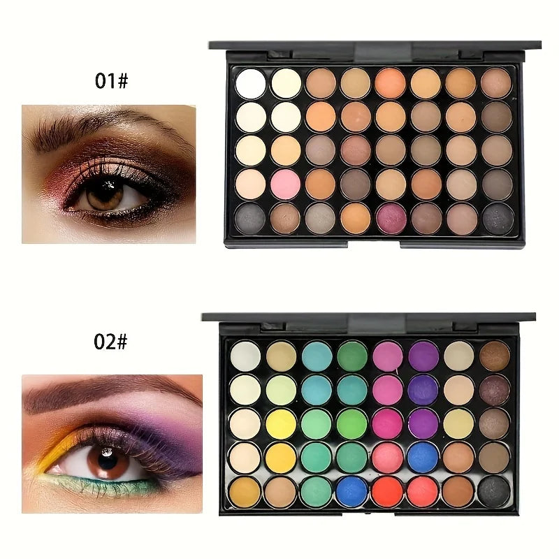 Palette fards à paupières 40 couleurs – Nude, pailleté et mat, poudre pigmentée avec pinceaux, maquillage pour femmes
