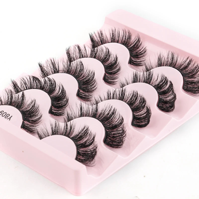 3 à 7 paires de cils en vison synthétique – Faux cils faits main, naturels et nude, effet croisé et désordonné – Cils 3D bouclés pour maquillage