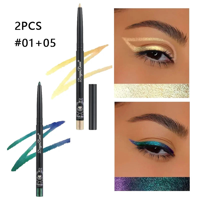 Stylo Gel Eyeliner caméléon, imperméable, brillant, chromé, ombre à paupières, crayon à paillettes, perle, vert, or, couché, ver à soie, maquillage pour les yeux
