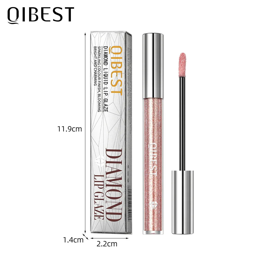 QIBEST diamant brillant à lèvres liquide rouge à lèvres fard à paupières double usage hydratant miroir nacré lèvres glaçure antiadhésive tasse maquillage